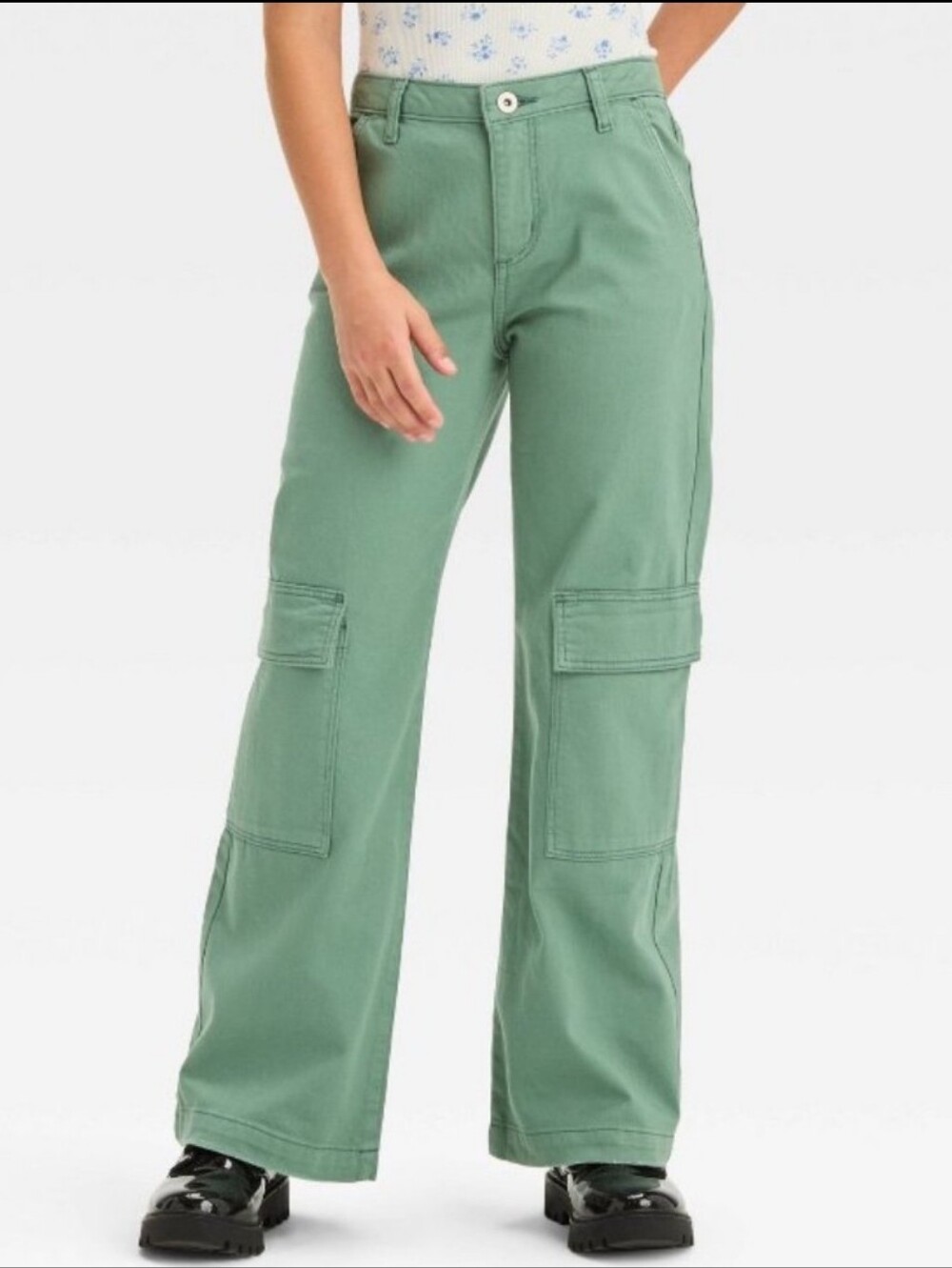 Girl's Mid-Rise Cargo Pants - Olive Green - Art Class- 16